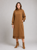 Midikleid in Wildleder-Optik mit Stehkragen und Fr Saum
