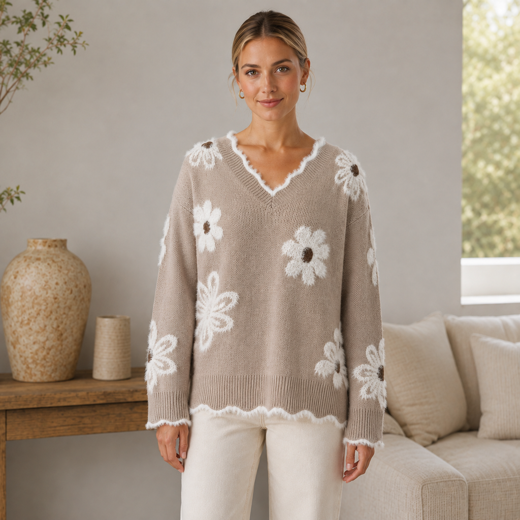 Women's sweater with large flowers