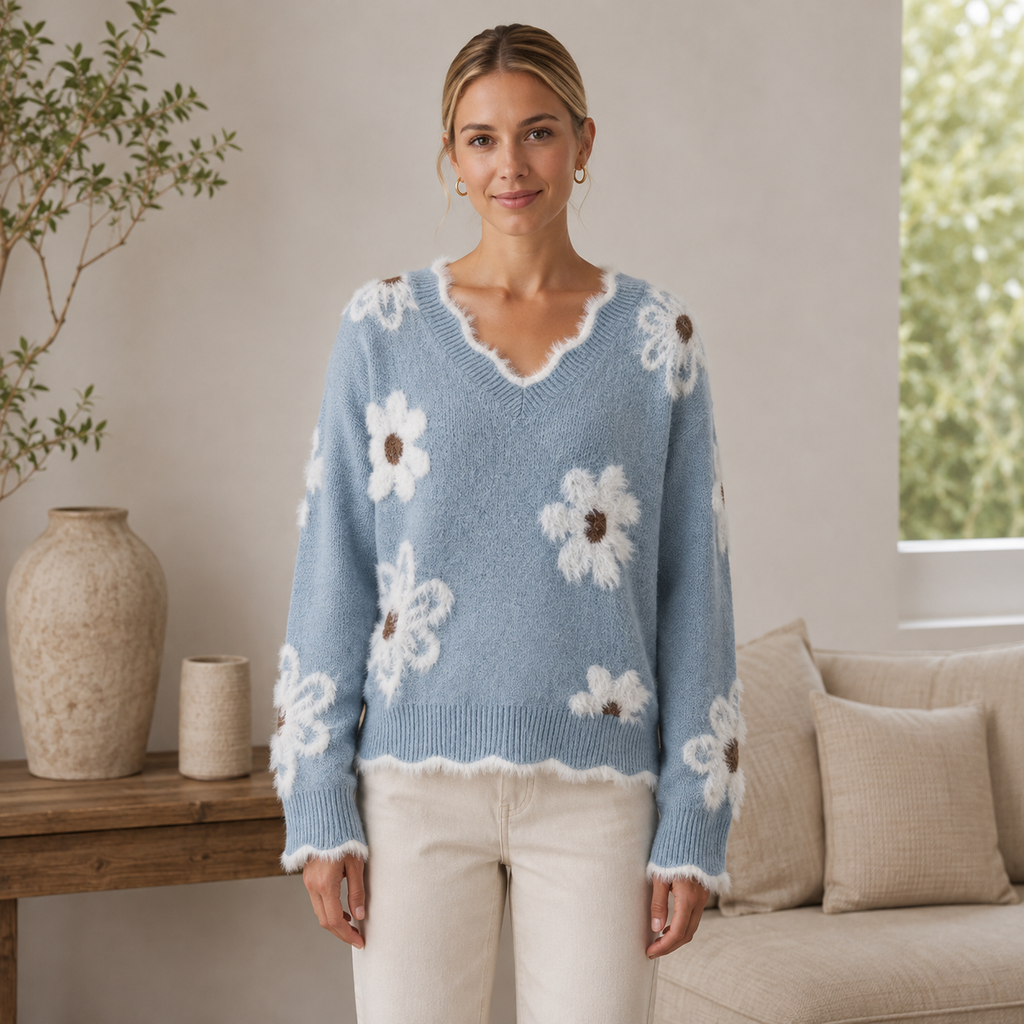 Women's sweater with large flowers