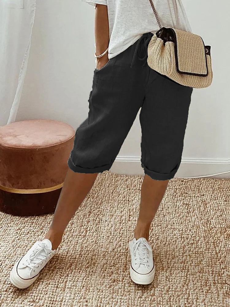 Women's Cotton Shorts with Elastic Waistband – Perfect for Summer - Black