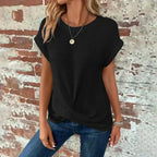 Women's Blouse with Short Sleeves, Relaxed Fit and Wide Silhouette - Charcoal Black