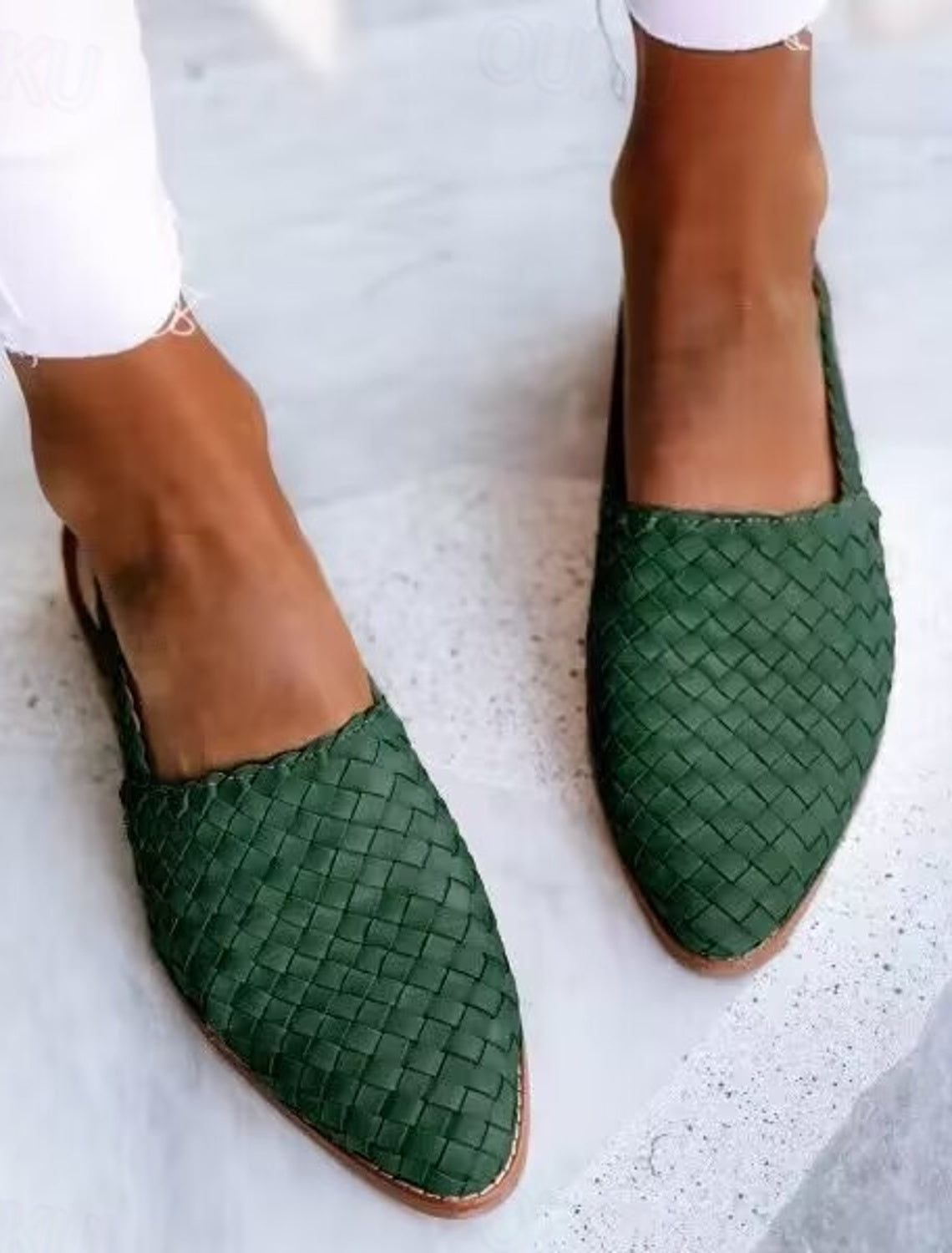 Black Women's Woven Flat Mules with Adjustable Slingback Strap – Perfect for Summer - Green