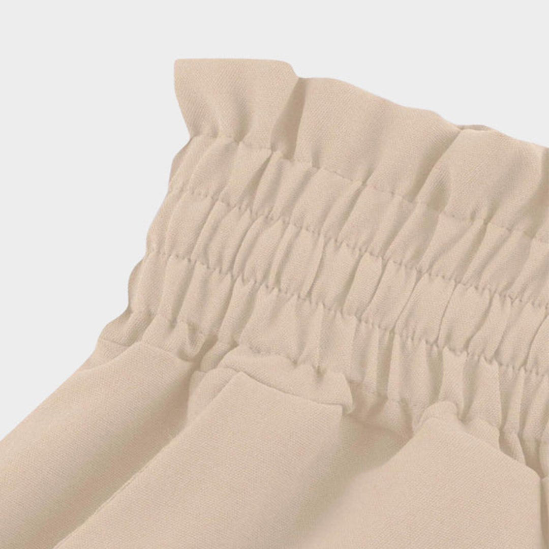 Damenhose mit hoher Taille aus Leinen, weitem Bein, Kordelzug und Taschen