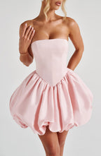 Women’s Strapless Puff Ball Mini Dress | Boned Bodice Lace Up Back With Detachable Bow