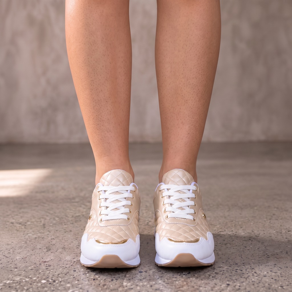 Tenis de cuadros con cordones para mujer