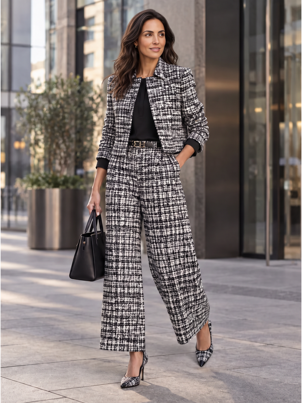 Women’s Checked Wide-Leg Trouser Set