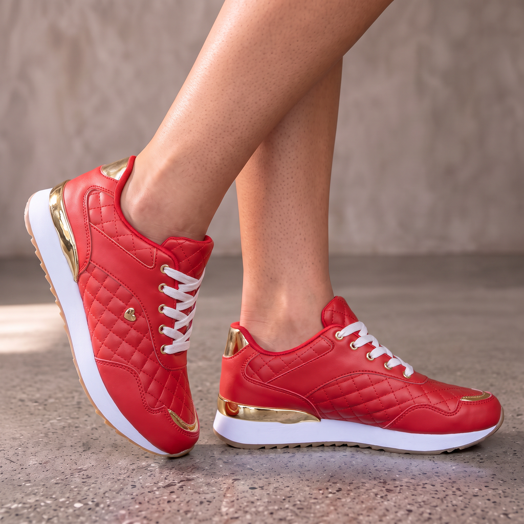 Tenis de cuadros con cordones para mujer