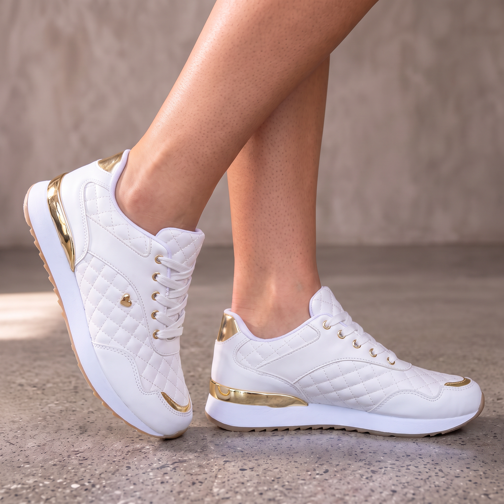 Tenis de cuadros con cordones para mujer