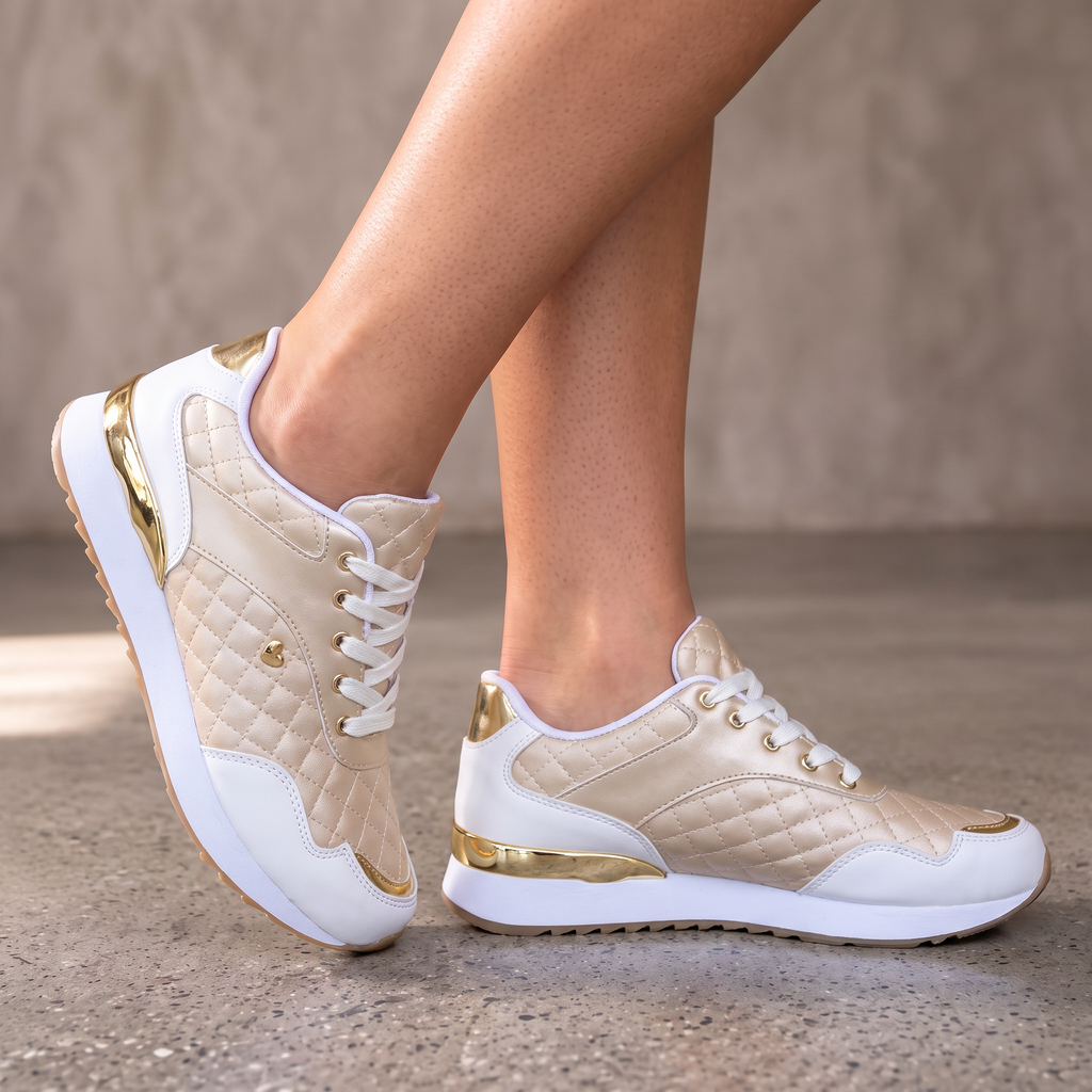 Tenis de cuadros con cordones para mujer