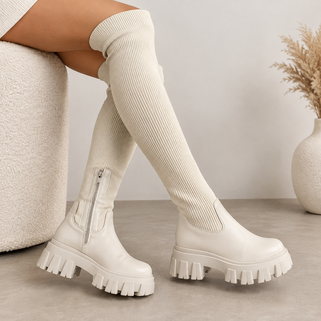 Women's Over-the-Knee Boots with Stretch Design and Platform Sole
