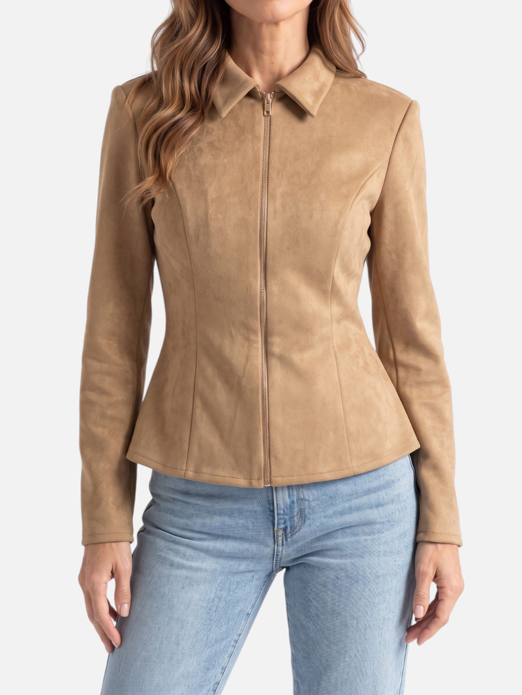 Women's Suede Fitted Zip-Up Jacket