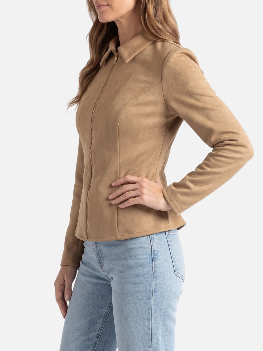 Women's Suede Fitted Zip-Up Jacket