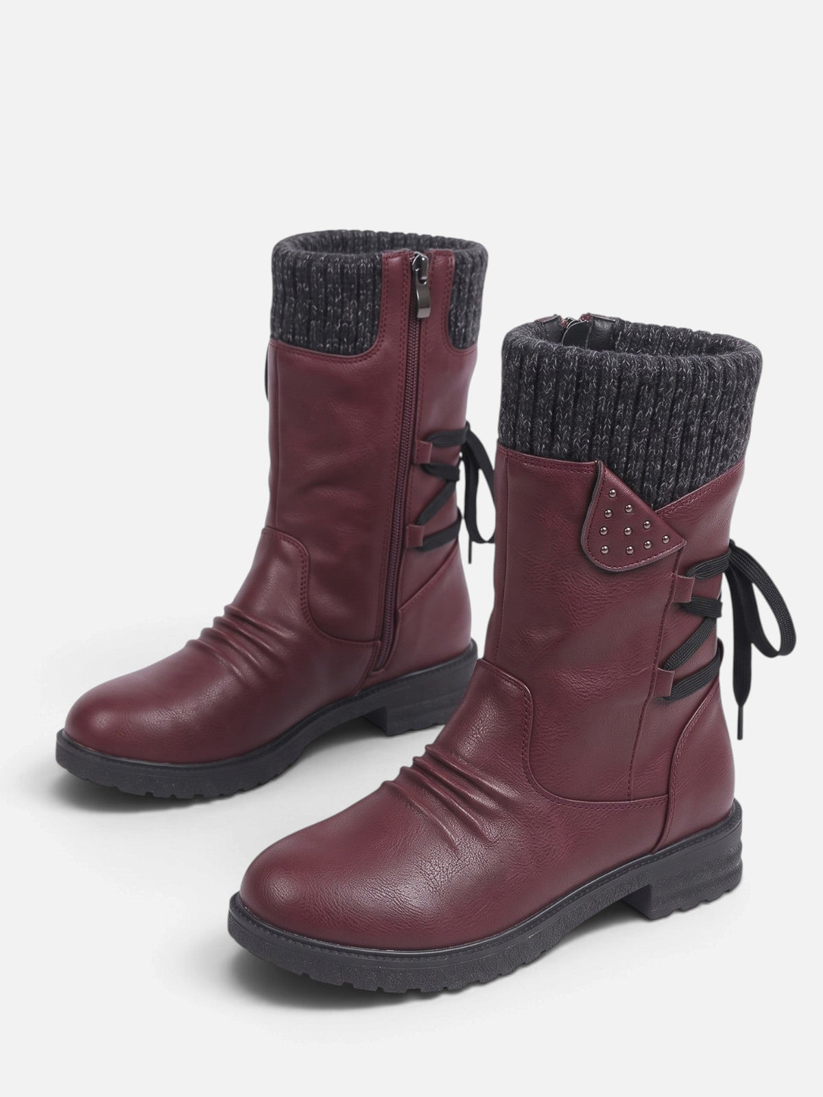 Women's Mid-Calf Boots Leather with Mesh Turn-Up Side Zip