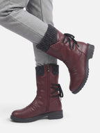 Women's Mid-Calf Boots Leather with Mesh Turn-Up Side Zip
