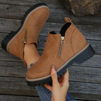 Damen-Ankle-Boots aus Leoparden-Veloursleder mit seitlichem Reißverschluss und grober Profilsohle