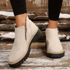 Damen-Ankle-Boots aus Leoparden-Veloursleder mit seitlichem Reißverschluss und grober Profilsohle