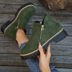 Damen-Ankle-Boots aus Leoparden-Veloursleder mit seitlichem Reißverschluss und grober Profilsohle