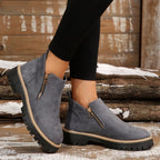 Damen-Ankle-Boots aus Leoparden-Veloursleder mit seitlichem Reißverschluss und grober Profilsohle