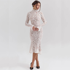 Elegantes Spitzenkleid mit Stehkragen | Formelles Midikleid
