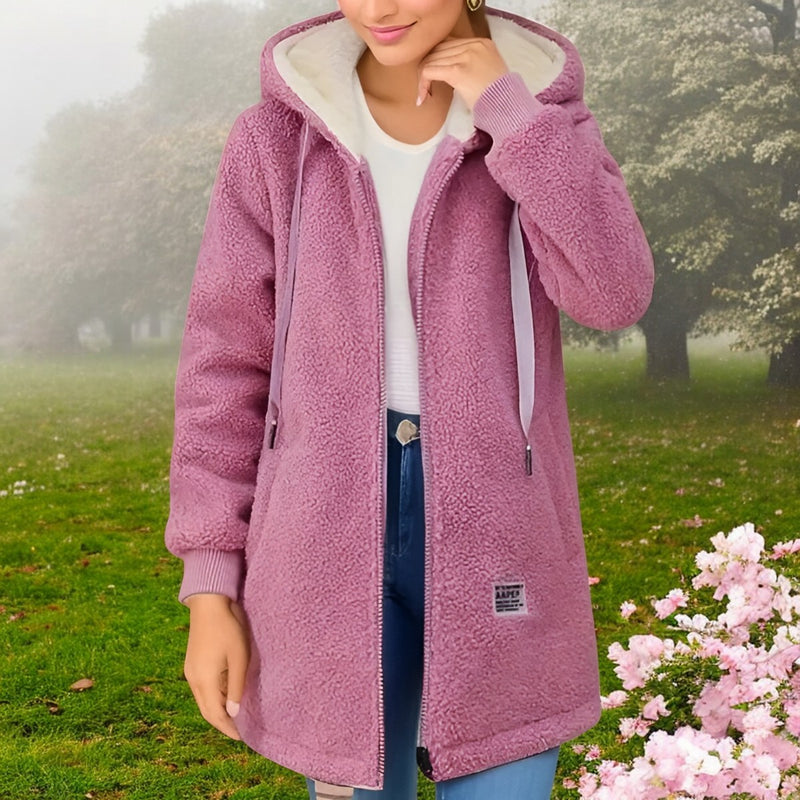 Women's Winter Fleece Jacket with Hood & Pockets – Extra Soft, Warm, Zip-Up - Perfect for Cold Days - Pink