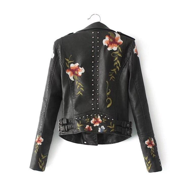 Chaqueta de cuero elegante para mujer con bordado floral