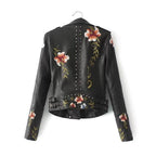 Chaqueta de cuero elegante para mujer con bordado floral