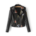 Chaqueta de cuero elegante para mujer con bordado floral