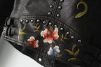 Chaqueta de cuero elegante para mujer con bordado floral
