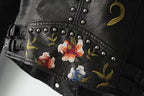 Chaqueta de cuero elegante para mujer con bordado floral