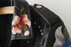 Chaqueta de cuero elegante para mujer con bordado floral