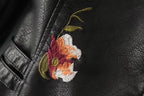 Chaqueta de cuero elegante para mujer con bordado floral