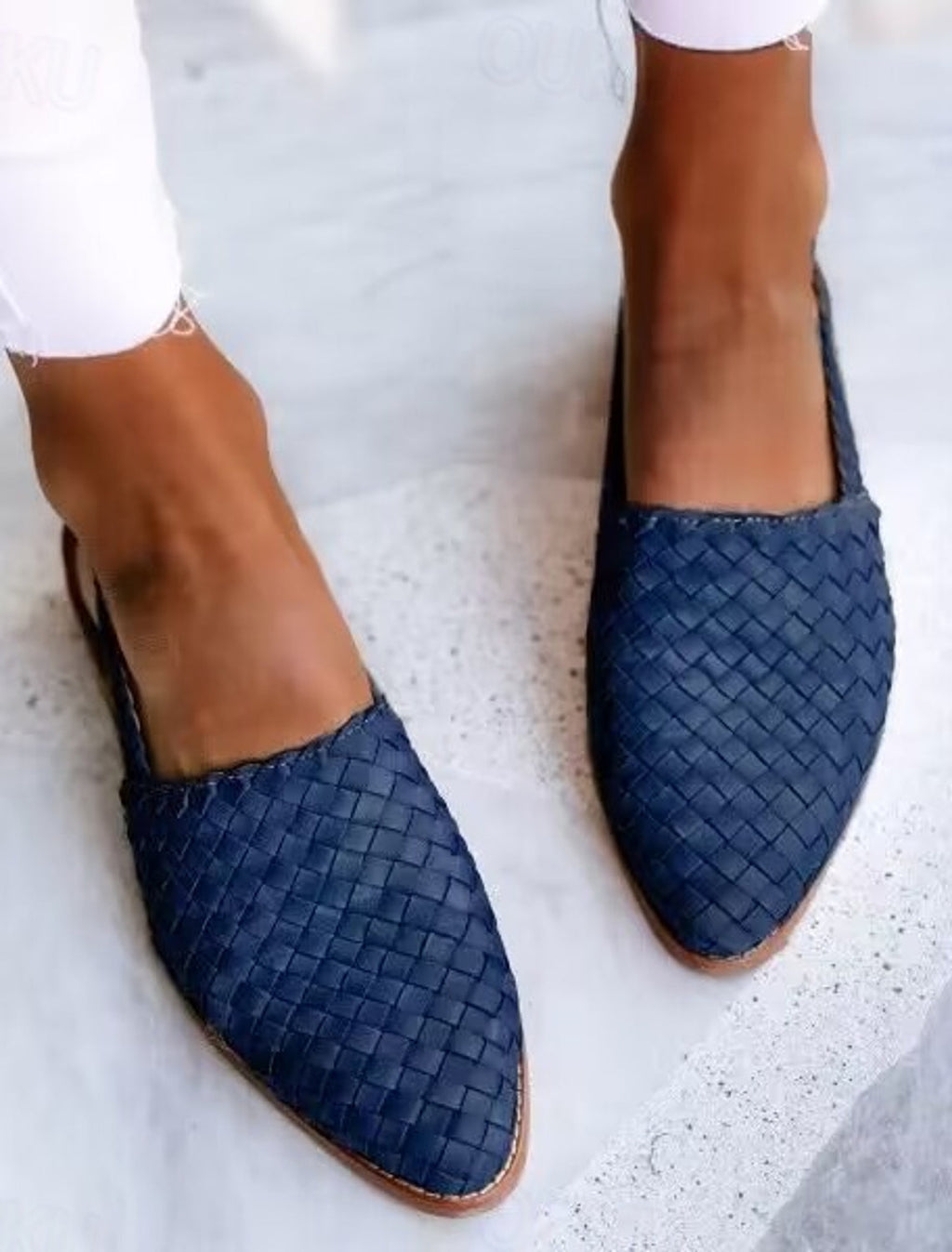Black Women's Woven Flat Mules with Adjustable Slingback Strap – Perfect for Summer - Blue