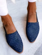 Black Women's Woven Flat Mules with Adjustable Slingback Strap – Perfect for Summer - Blue