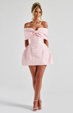 Women’s Off Shoulder Bow Bardot Mini Dress | Structured Tulip Skirt