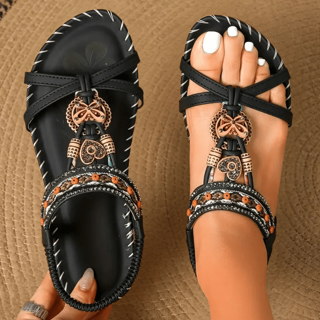 Women's Summer Orthopedic Sandals with Adjustable Strap and Non-Slip Sole - Black