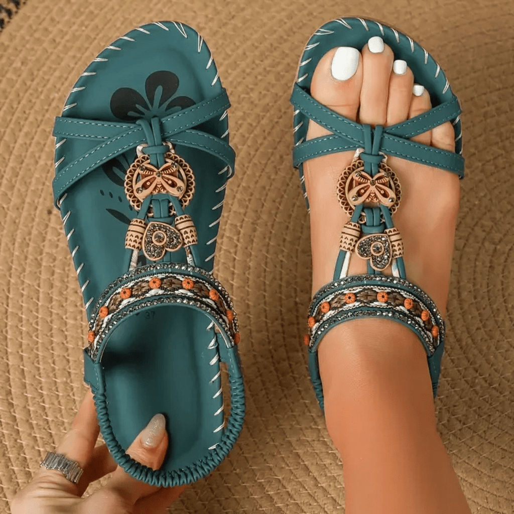 Women's Summer Orthopedic Sandals with Adjustable Strap and Non-Slip Sole - Dark Green