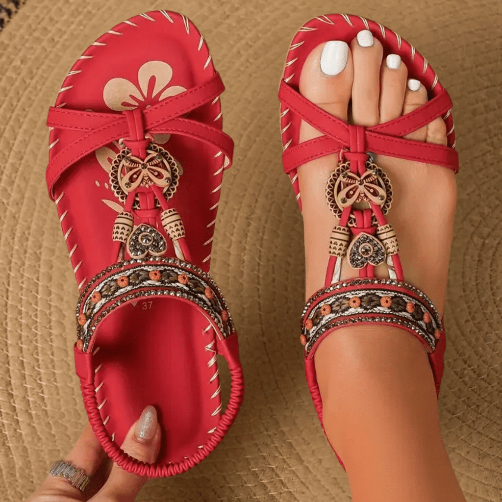 Women's Summer Orthopedic Sandals with Adjustable Strap and Non-Slip Sole - Red