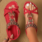Women's Summer Orthopedic Sandals with Adjustable Strap and Non-Slip Sole - Red