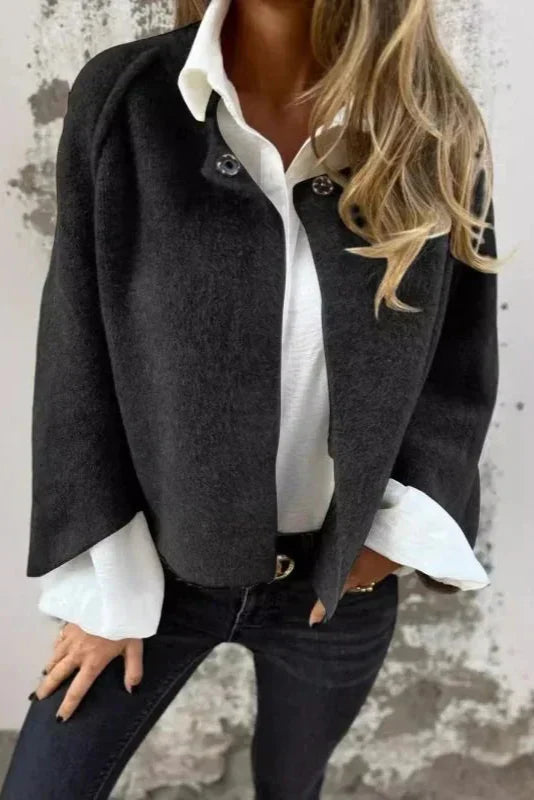 Women's Short Spring Jacket with Flared Sleeves - Black