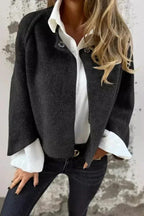 Women's Short Spring Jacket with Flared Sleeves - Black