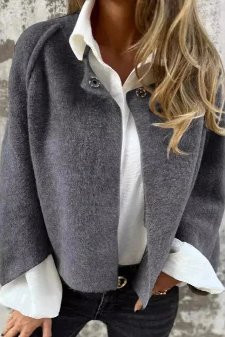 Women's Short Spring Jacket with Flared Sleeves - Gray