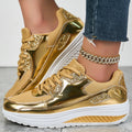 Women's Sneakers with Glitter Effect and Textured EVA Sole - Gold