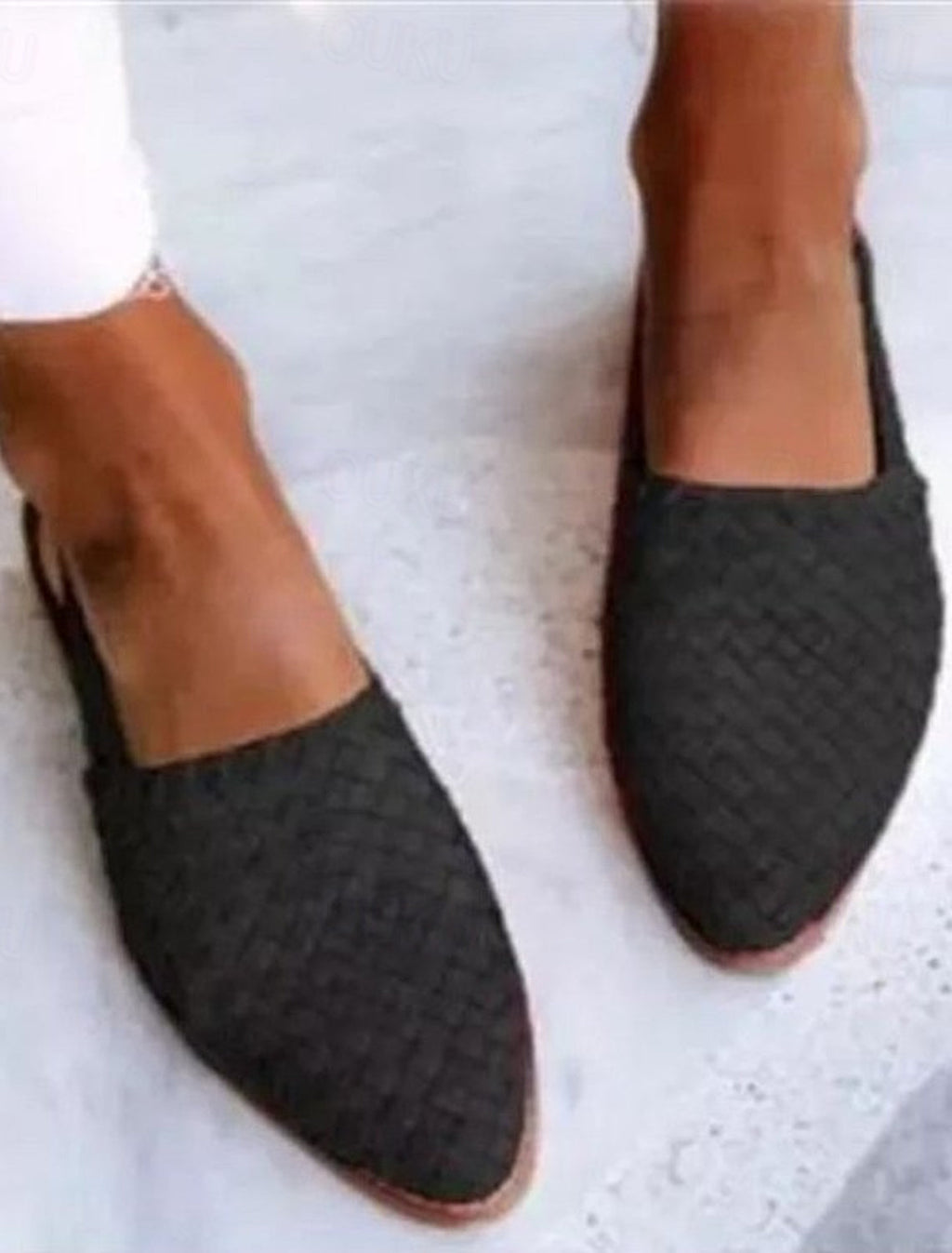 Black Women's Woven Flat Mules with Adjustable Slingback Strap – Perfect for Summer - Black