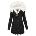 Elegante Damen-Steppjacke mit Kapuze und weißem Kragen