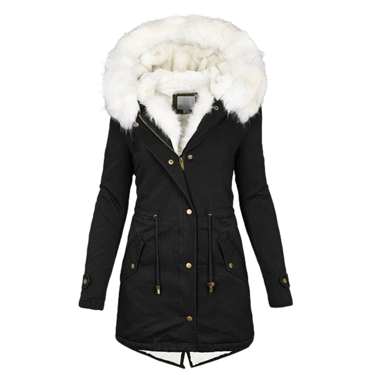 Elegante Damen-Steppjacke mit Kapuze und weißem Kragen