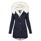 Elegante Damen-Steppjacke mit Kapuze und weißem Kragen