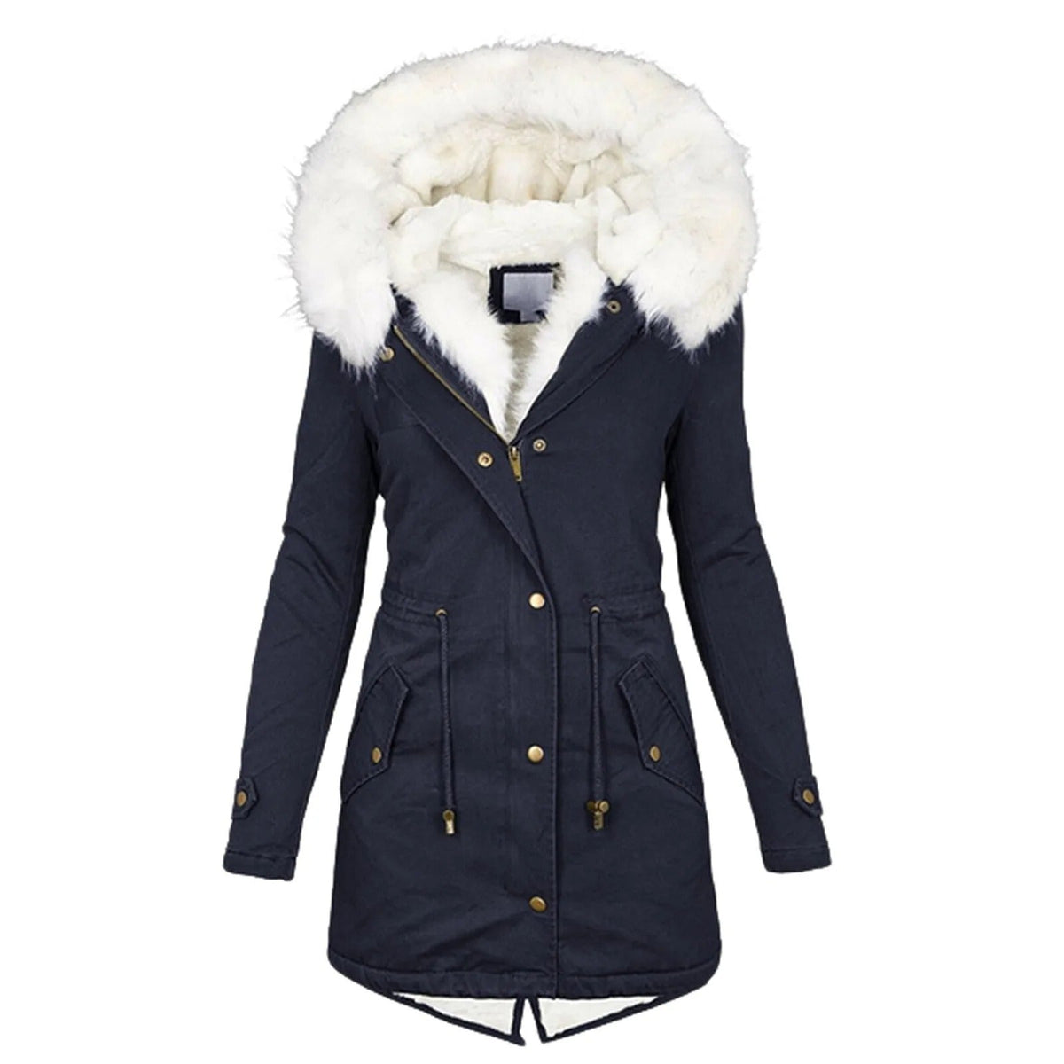 Elegante Damen-Steppjacke mit Kapuze und weißem Kragen