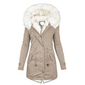 Elegante Damen-Steppjacke mit Kapuze und weißem Kragen