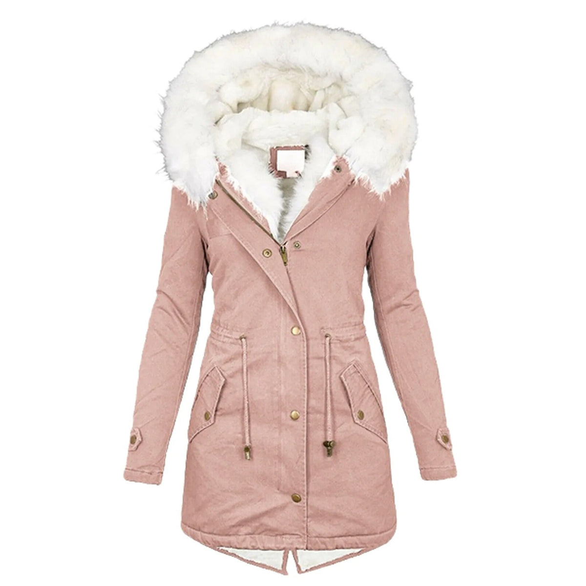 Elegante Damen-Steppjacke mit Kapuze und weißem Kragen