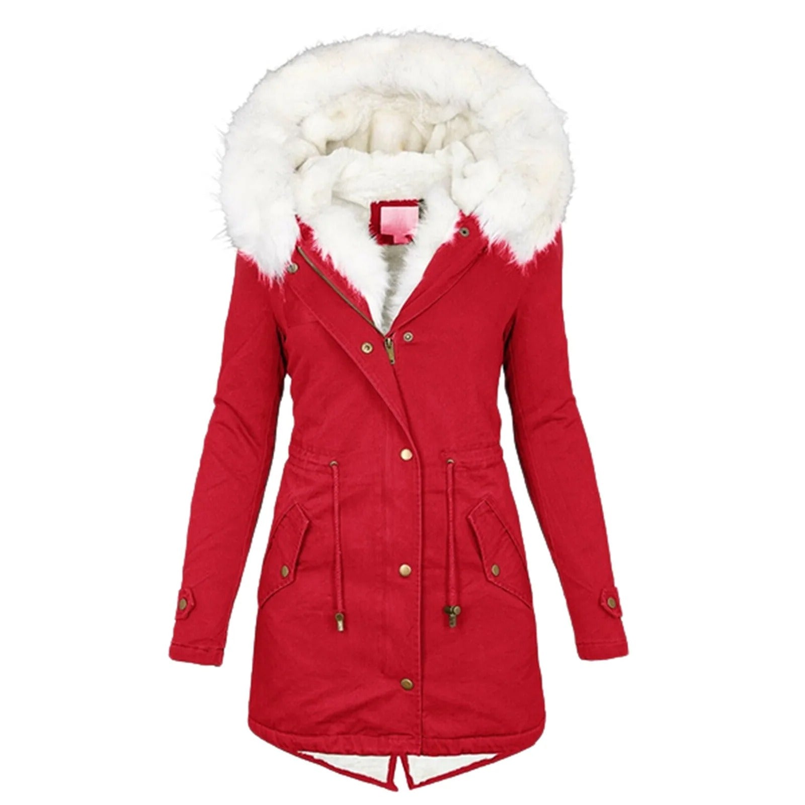 Elegante Damen-Steppjacke mit Kapuze und weißem Kragen